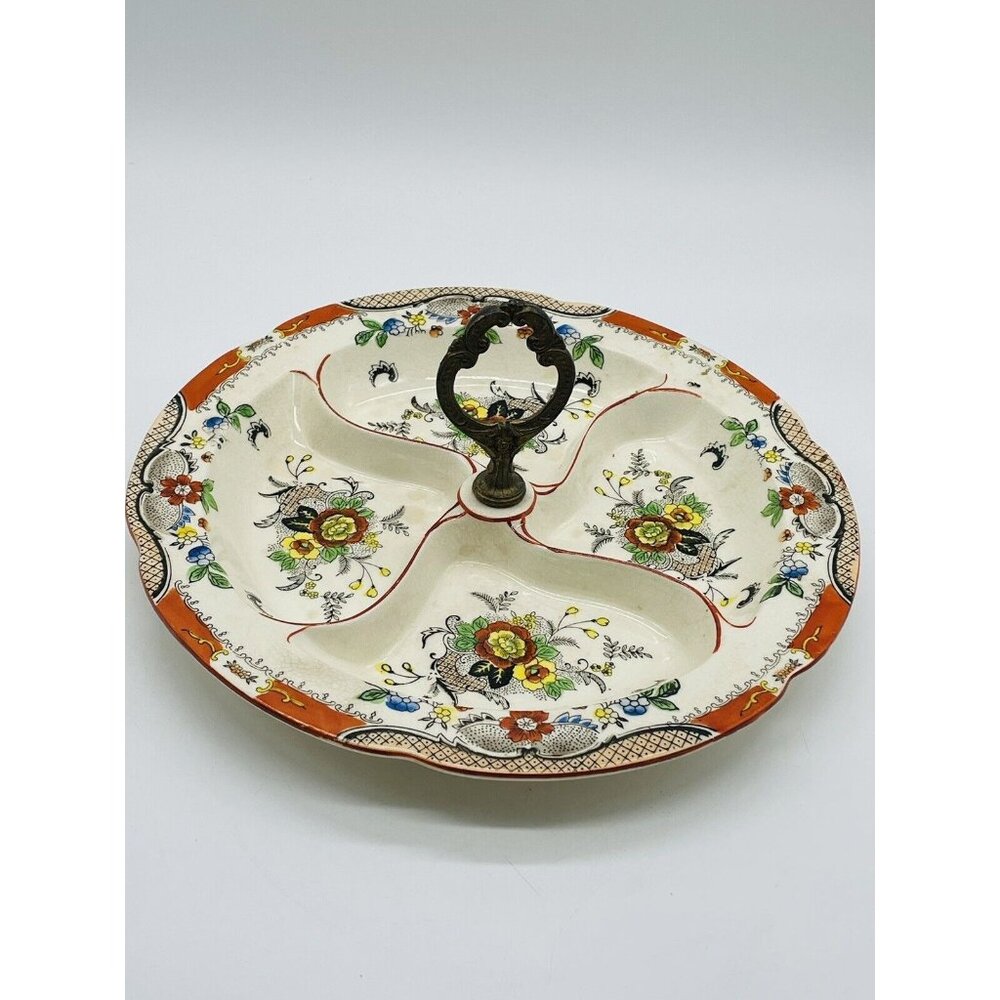 Vtg Floral Large Tidbit Dessert Serving Floral Tray Made in Japan MCM